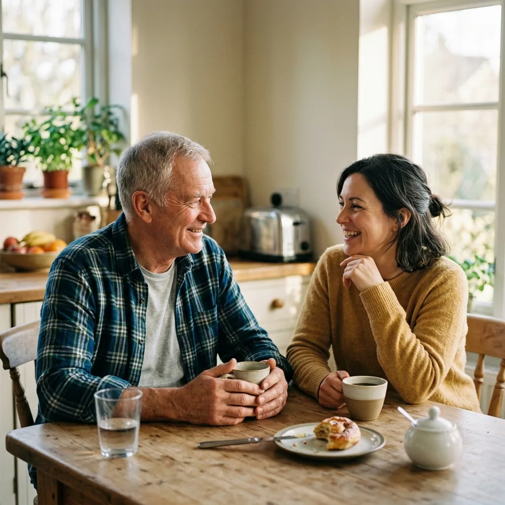 Older man enjoying an easy conversation with family at home